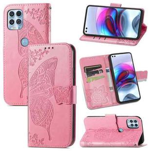 For Motorola Edge S Butterfly Love Flowers Embossed Horizontal Flip Leather Case with Holder & Card Slots & Wallet & Lanyard(Pink)