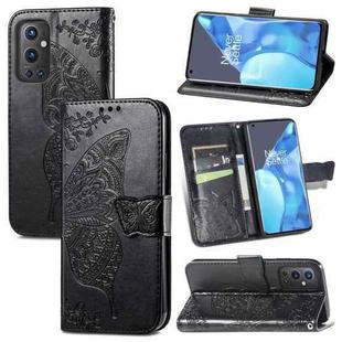 For OnePlus 9 Pro Butterfly Love Flowers Embossed Horizontal Flip Leather Case with Holder & Card Slots & Wallet & Lanyard(Black)