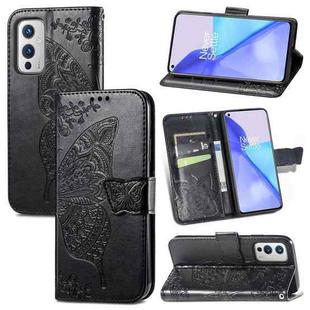 For OnePlus 9 Butterfly Love Flowers Embossed Horizontal Flip Leather Case with Holder & Card Slots & Wallet & Lanyard(Black)