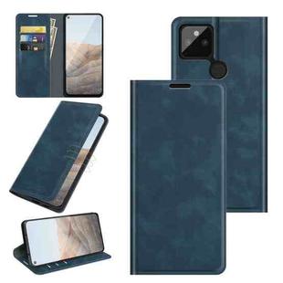 For Google Pixel 5A 5G Retro-skin Business Magnetic Suction Leather Case with Holder & Card Slots & Wallet(Dark Blue)