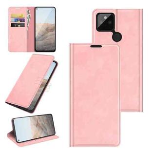 For Google Pixel 5A 5G Retro-skin Business Magnetic Suction Leather Case with Holder & Card Slots & Wallet(Pink)