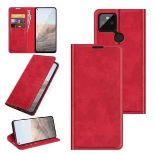 For Google Pixel 5A 5G Retro-skin Business Magnetic Suction Leather Case with Holder & Card Slots & Wallet(Red)