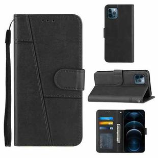 For iPhone 12 Pro Max Stitching Calf Texture Buckle Horizontal Flip Leather Case with Holder & Card Slots & Wallet & Lanyard(Black)