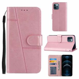 For iPhone 12 Pro Max Stitching Calf Texture Buckle Horizontal Flip Leather Case with Holder & Card Slots & Wallet & Lanyard(Pink)