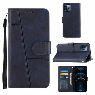 For iPhone 12 Pro Max Stitching Calf Texture Buckle Horizontal Flip Leather Case with Holder & Card Slots & Wallet & Lanyard(Blue)