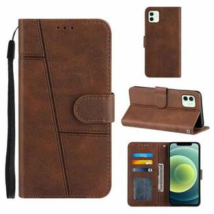 For iPhone 12 mini Stitching Calf Texture Buckle Horizontal Flip Leather Case with Holder & Card Slots & Wallet & Lanyard(Brown)