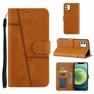 For iPhone 12 mini Stitching Calf Texture Buckle Horizontal Flip Leather Case with Holder & Card Slots & Wallet & Lanyard(Yellow)