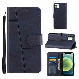For iPhone 12 mini Stitching Calf Texture Buckle Horizontal Flip Leather Case with Holder & Card Slots & Wallet & Lanyard(Blue)