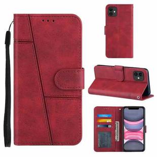 For iPhone 11 Stitching Calf Texture Buckle Horizontal Flip Leather Case with Holder & Card Slots & Wallet & Lanyard (Red)