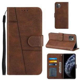 For iPhone 11 Pro Max Stitching Calf Texture Buckle Horizontal Flip Leather Case with Holder & Card Slots & Wallet & Lanyard (Brown)