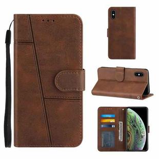 For iPhone X / XS Stitching Calf Texture Buckle Horizontal Flip Leather Case with Holder & Card Slots & Wallet & Lanyard(Brown)