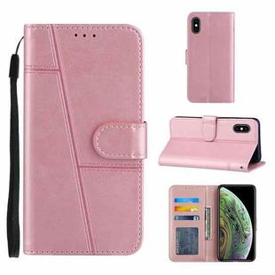 For iPhone X / XS Stitching Calf Texture Buckle Horizontal Flip Leather Case with Holder & Card Slots & Wallet & Lanyard(Pink)