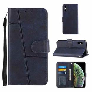 For iPhone X / XS Stitching Calf Texture Buckle Horizontal Flip Leather Case with Holder & Card Slots & Wallet & Lanyard(Blue)