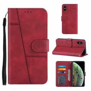 For iPhone X / XS Stitching Calf Texture Buckle Horizontal Flip Leather Case with Holder & Card Slots & Wallet & Lanyard(Red)