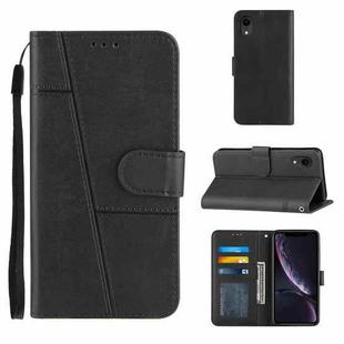 For iPhone XR Stitching Calf Texture Buckle Horizontal Flip Leather Case with Holder & Card Slots & Wallet & Lanyard(Black)