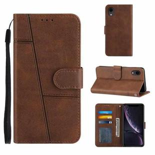 For iPhone XR Stitching Calf Texture Buckle Horizontal Flip Leather Case with Holder & Card Slots & Wallet & Lanyard(Brown)