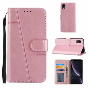 For iPhone XR Stitching Calf Texture Buckle Horizontal Flip Leather Case with Holder & Card Slots & Wallet & Lanyard(Pink)