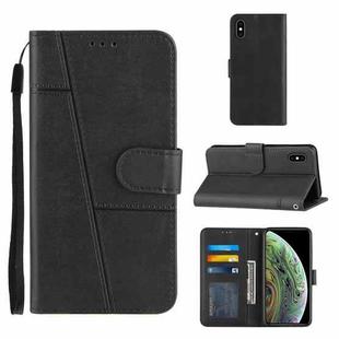 For iPhone XS Max Stitching Calf Texture Buckle Horizontal Flip Leather Case with Holder & Card Slots & Wallet & Lanyard(Black)