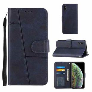 For iPhone XS Max Stitching Calf Texture Buckle Horizontal Flip Leather Case with Holder & Card Slots & Wallet & Lanyard(Blue)