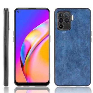 For OPPO A94 4G/F19 Pro 4G/Reno 5F Shockproof Sewing Cow Pattern Skin PC + PU + TPU Case(Blue)