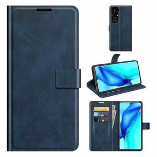 For Huawei P50 Pro Retro Calf Pattern Buckle Horizontal Flip Leather Case with Holder & Card Slots & Wallet(Blue)