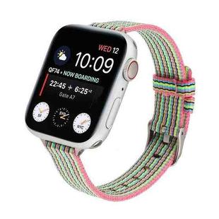 Woven Canvas Nylon Wrist Strap Watch Band For Series 7 41mm / 6 & SE & 5 & 4 40mm / 3 & 2 & 1 38mm(Pink Green)