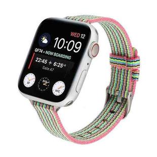 Woven Canvas Nylon Wrist Strap Watch Band For Series 7 45mm / 6 & SE & 5 & 4 44mm / 3 & 2 & 1 42mm(Pink Green)