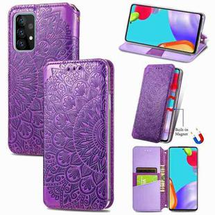 For Samsung Galaxy A72 5G / 4G Blooming Mandala Embossed Pattern Magnetic Horizontal Flip Leather Case with Holder & Card Slots & Wallet(Purple)