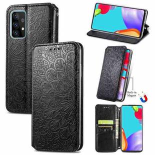 For Samsung Galaxy A72 5G / 4G Blooming Mandala Embossed Pattern Magnetic Horizontal Flip Leather Case with Holder & Card Slots & Wallet(Black)