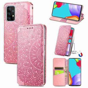 For Samsung Galaxy A52 5G / 4G Blooming Mandala Embossed Pattern Magnetic Horizontal Flip Leather Case with Holder & Card Slots & Wallet(Pink)