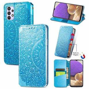 For Samsung Galaxy A32 5G Blooming Mandala Embossed Pattern Magnetic Horizontal Flip Leather Case with Holder & Card Slots & Wallet(Blue)