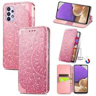 For Samsung Galaxy A32 5G Blooming Mandala Embossed Pattern Magnetic Horizontal Flip Leather Case with Holder & Card Slots & Wallet(Pink)