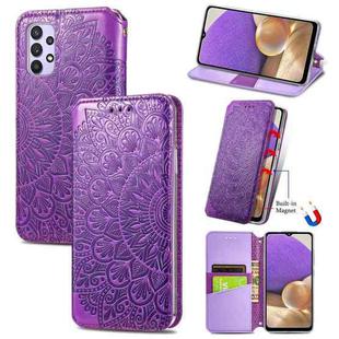 For Samsung Galaxy A32 4G Blooming Mandala Embossed Pattern Magnetic Horizontal Flip Leather Case with Holder & Card Slots & Wallet(Purple)