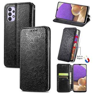 For Samsung Galaxy A32 4G Blooming Mandala Embossed Pattern Magnetic Horizontal Flip Leather Case with Holder & Card Slots & Wallet(Black)