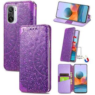 For Xiaomi Redmi K40 / K40 Pro Blooming Mandala Embossed Pattern Magnetic Horizontal Flip Leather Case with Holder & Card Slots & Wallet(Purple)