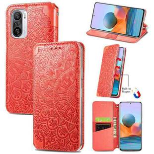 For Xiaomi Redmi K40 / K40 Pro Blooming Mandala Embossed Pattern Magnetic Horizontal Flip Leather Case with Holder & Card Slots & Wallet(Red)