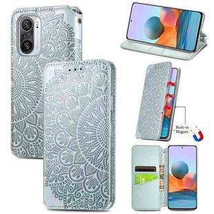 For Xiaomi Redmi K40 / K40 Pro Blooming Mandala Embossed Pattern Magnetic Horizontal Flip Leather Case with Holder & Card Slots & Wallet(Grey)