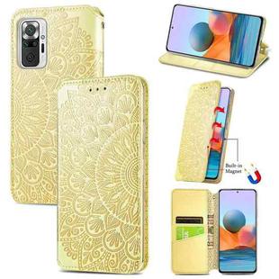 For Xiaomi Redmi Note 10 Pro Blooming Mandala Embossed Pattern Magnetic Horizontal Flip Leather Case with Holder & Card Slots & Wallet(Yellow)