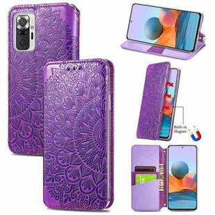 For Xiaomi Redmi Note 10 Pro Blooming Mandala Embossed Pattern Magnetic Horizontal Flip Leather Case with Holder & Card Slots & Wallet(Purple)