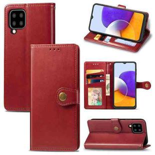 For Samsung Galaxy A22 5G Solid Color Leather Buckle Phone Case with Lanyard & Photo Frame & Card Slot & Wallet & Stand Function(Red)