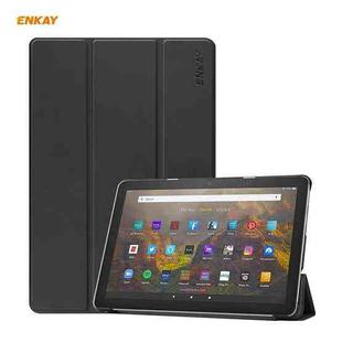 ENKAY PU Leather + Plastic Smart Case with Three-folding Holder for Amazon Fire HD 10 / 10 Plus (2021)(Black)