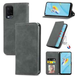 For OPPO A54 4G Retro Skin Feel Business Magnetic Horizontal Flip Leather Case With Holder & Card Slots & Wallet & Photo Frame(Grey)