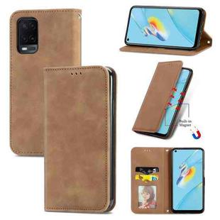 For OPPO A54 4G Retro Skin Feel Business Magnetic Horizontal Flip Leather Case With Holder & Card Slots & Wallet & Photo Frame(Brown)