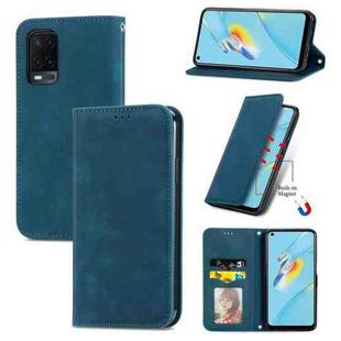 For OPPO A54 4G Retro Skin Feel Business Magnetic Horizontal Flip Leather Case With Holder & Card Slots & Wallet & Photo Frame(Blue)