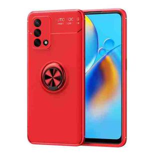 For OPPO A74 4G Metal Ring Holder 360 Degree Rotating TPU Case(Red+Red)