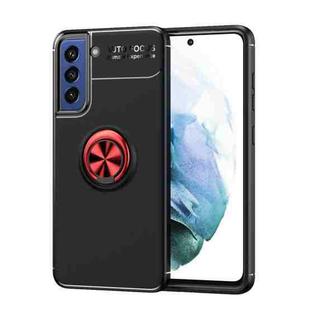 For Samsung Galaxy S21 FE 5G Metal Ring Holder 360 Degree Rotating TPU Case(Black+Red)