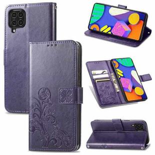 For Samsung Galaxy F62/M62 Four-leaf Clasp Embossed Buckle Mobile Phone Protection Leather Case with Lanyard & Card Slot & Wallet & Bracket Function(Purple)
