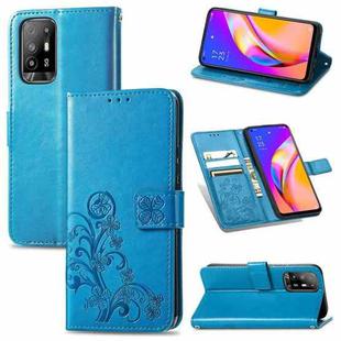 For OPPO A94 5G / F19 Pro+ / Reno5 Z Four-leaf Clasp Embossed Buckle Mobile Phone Protection Leather Case with Lanyard & Card Slot & Wallet & Bracket Function(Blue)