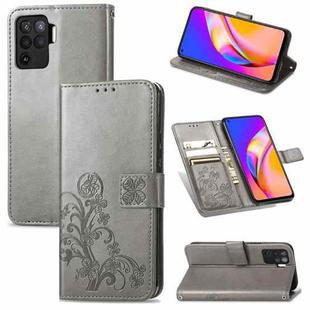 For OPPO A94 4G/ F19 Pro Four-leaf Clasp Embossed Buckle Mobile Phone Protection Leather Case with Lanyard & Card Slot & Wallet & Bracket Function(Grey)