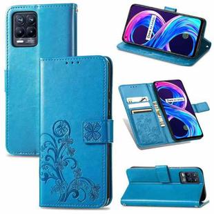 For OPPO Realme 8 / 8 Pro Four-leaf Clasp Embossed Buckle Mobile Phone Protection Leather Case with Lanyard & Card Slot & Wallet & Bracket Function(Blue)
